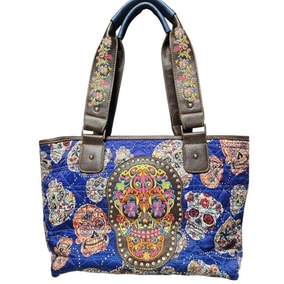 Montana West Handbags - Montana West Sugar Skull Quilted Embellished Tote